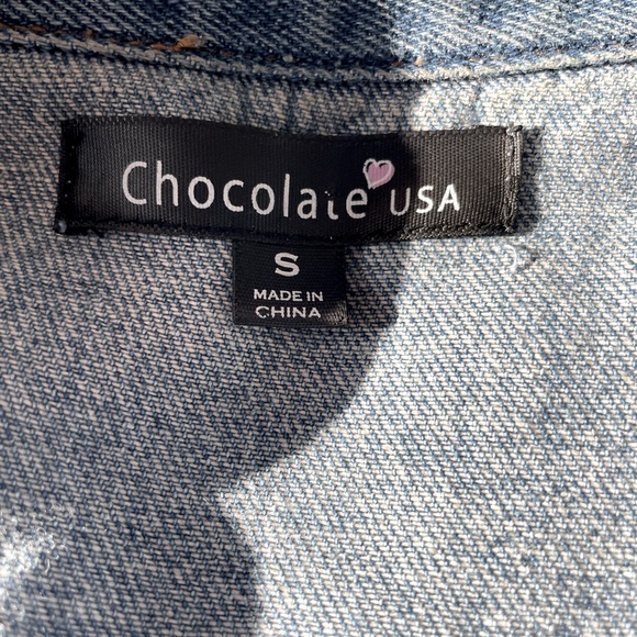 Long oversized distressed jean jacket - Picture 2 of 3